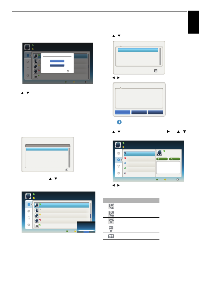 Engl ish, Add contact, Recent | Controls and features, Contact search results, Notification of authorization request | Toshiba W4333 User Manual | Page 53 / 90