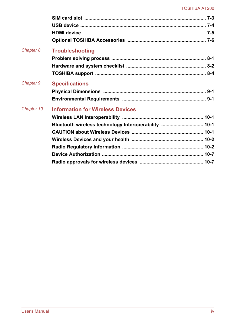 Toshiba AT200 User Manual | Page 4 / 88