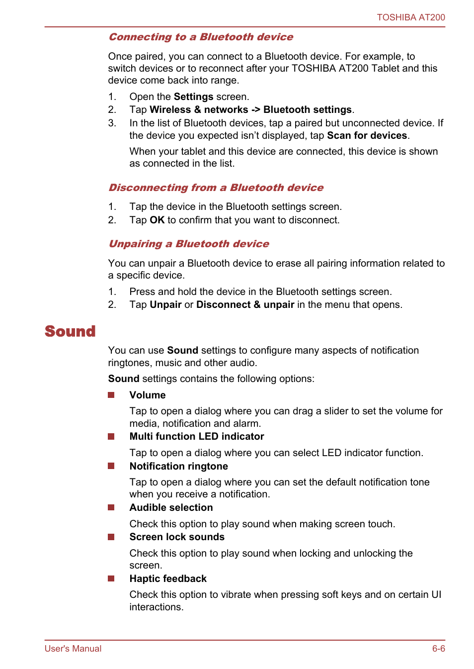 Sound, Sound -6 | Toshiba AT200 User Manual | Page 53 / 88