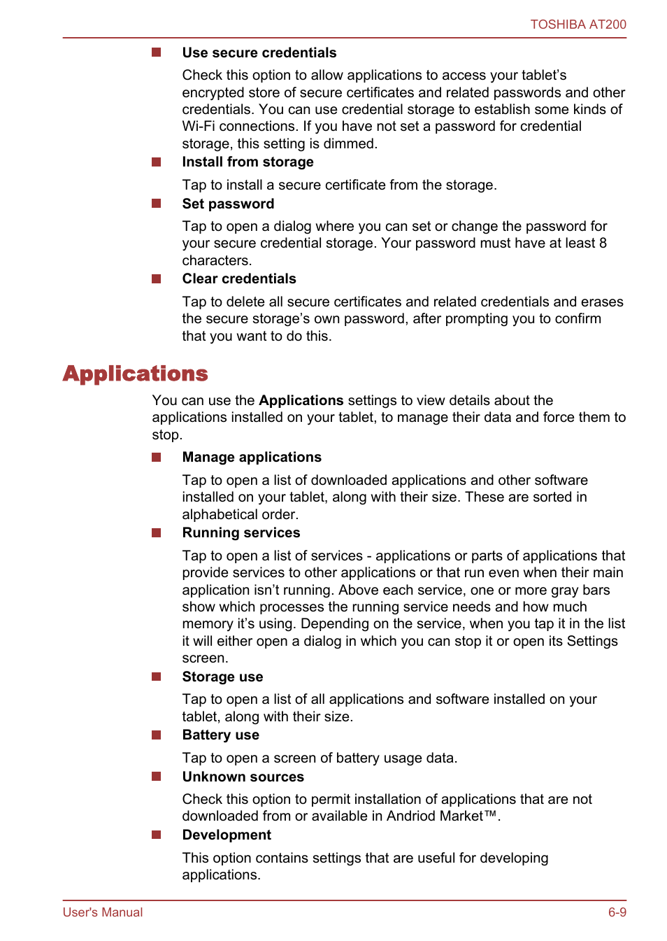 Applications, Applications -9 | Toshiba AT200 User Manual | Page 56 / 88