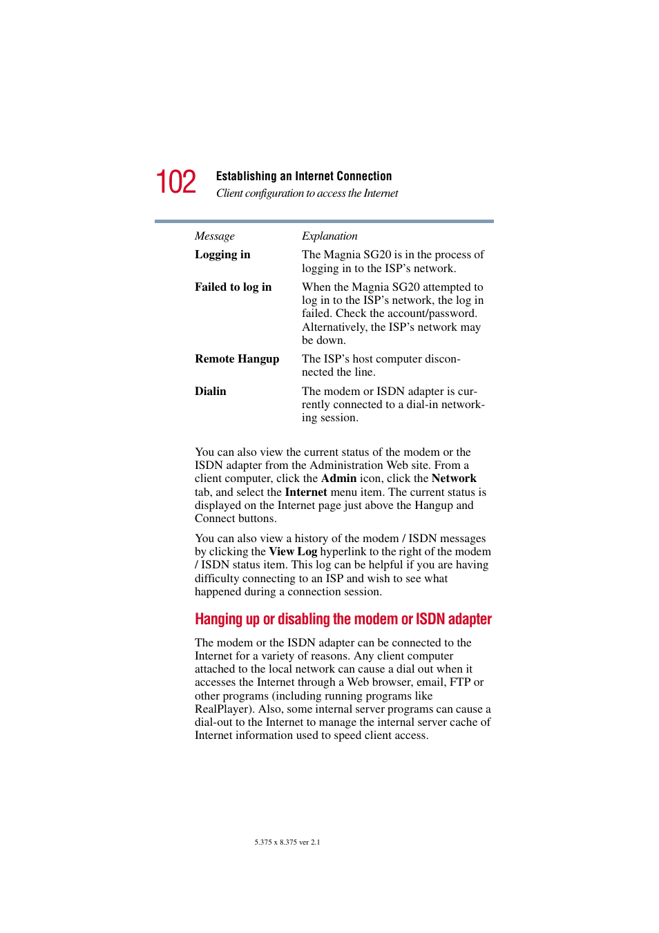 Hanging up or disabling the modem or isdn adapter | Toshiba Tekbright 700P User Manual | Page 101 / 305