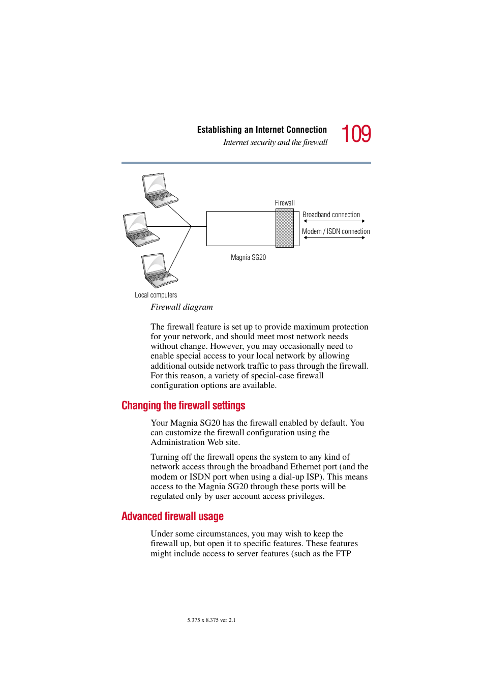 Changing the firewall settings, Advanced firewall usage | Toshiba Tekbright 700P User Manual | Page 108 / 305