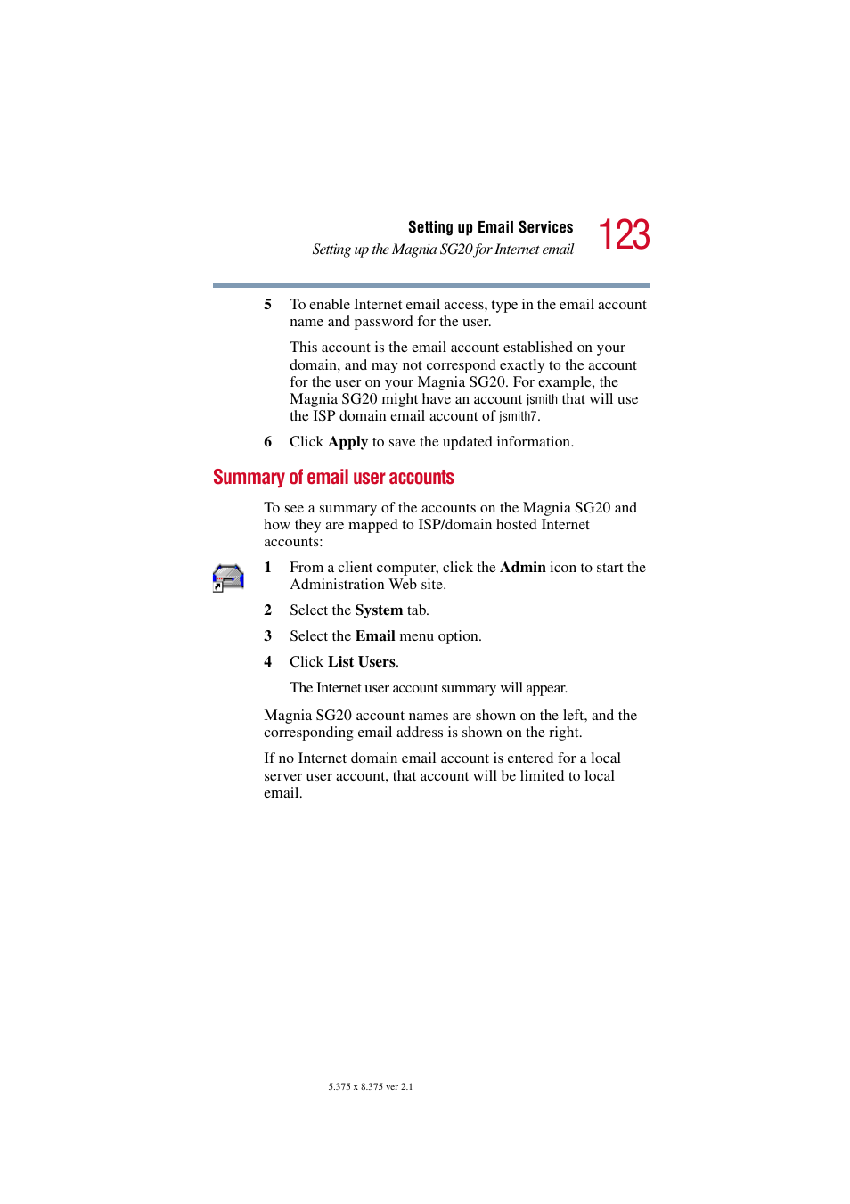 Summary of email user accounts | Toshiba Tekbright 700P User Manual | Page 121 / 305