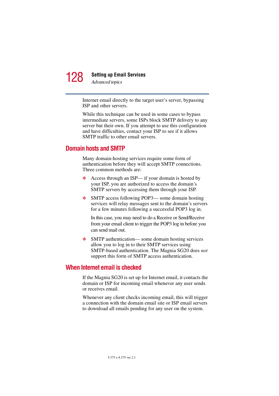 Domain hosts and smtp, When internet email is checked | Toshiba Tekbright 700P User Manual | Page 126 / 305