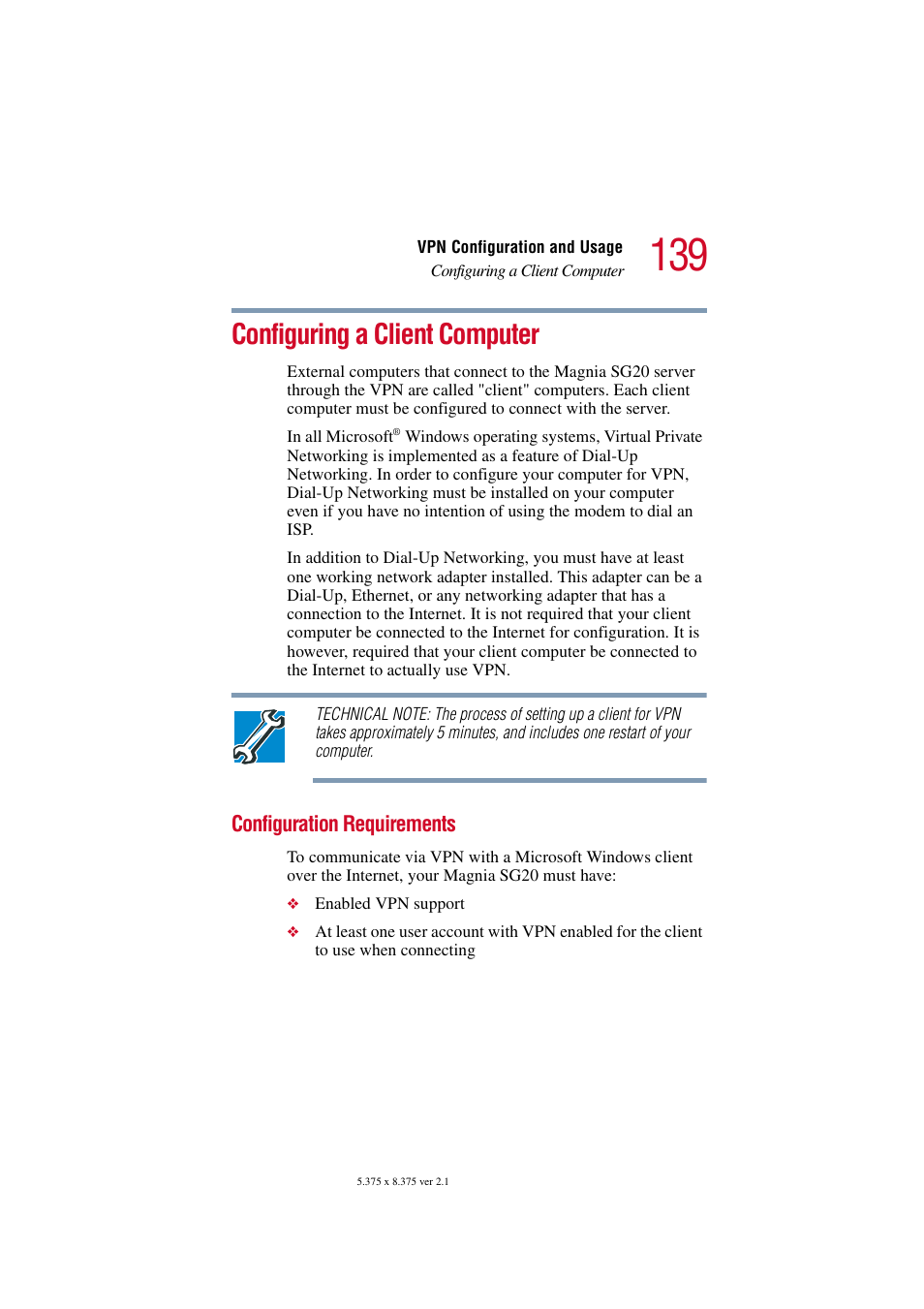 Configuring a client computer, Configuration requirements | Toshiba Tekbright 700P User Manual | Page 136 / 305