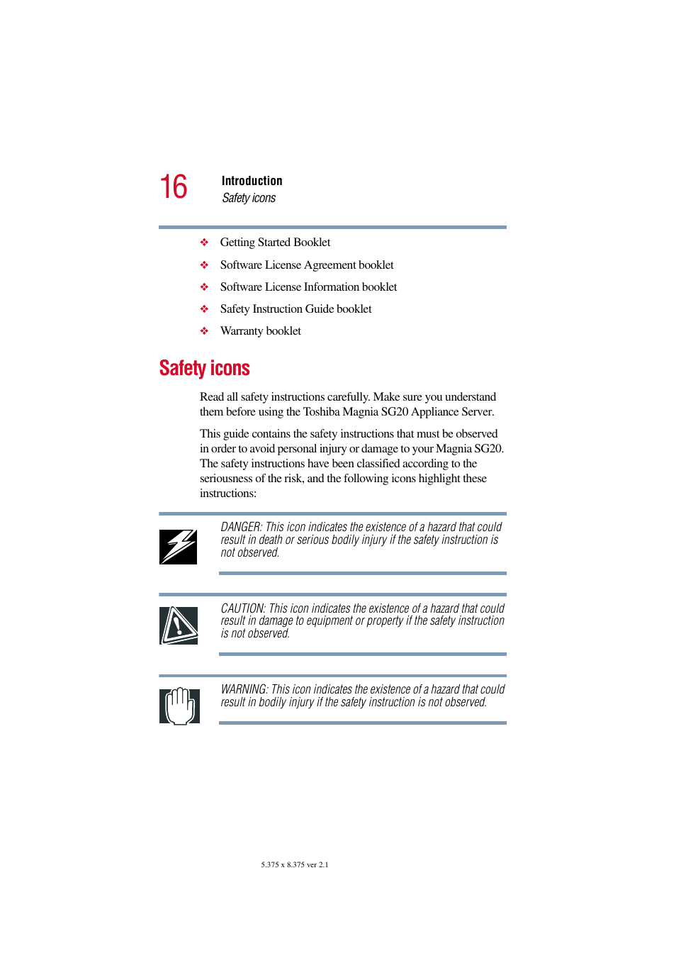 Safety icons | Toshiba Tekbright 700P User Manual | Page 16 / 305