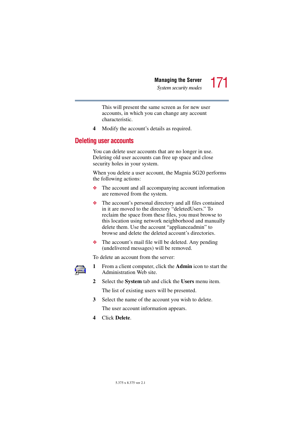 Deleting user accounts | Toshiba Tekbright 700P User Manual | Page 167 / 305