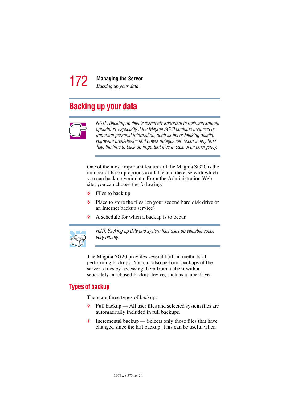 Backing up your data, Types of backup | Toshiba Tekbright 700P User Manual | Page 168 / 305
