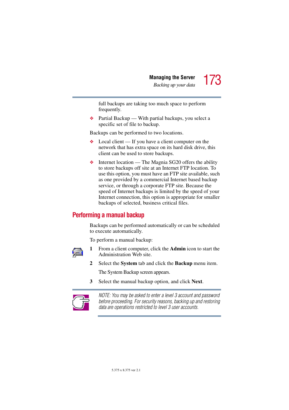 Performing a manual backup | Toshiba Tekbright 700P User Manual | Page 169 / 305