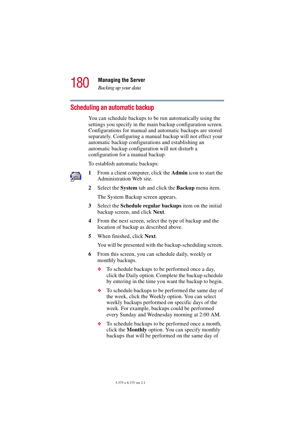 Scheduling an automatic backup | Toshiba Tekbright 700P User Manual | Page 176 / 305