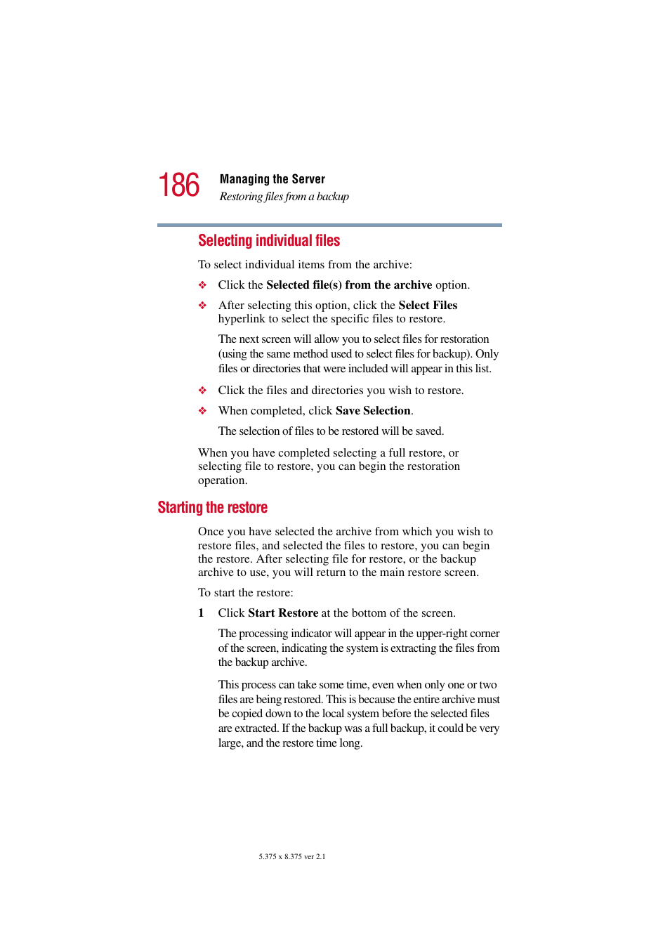 Starting the restore, Selecting individual files | Toshiba Tekbright 700P User Manual | Page 182 / 305