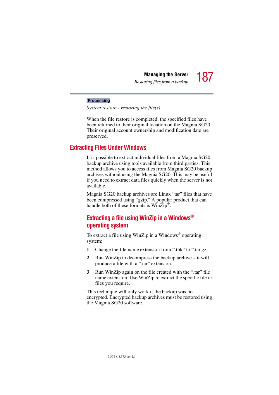 Extracting files under windows, Extracting a file using winzip in a windows, Operating system | Toshiba Tekbright 700P User Manual | Page 183 / 305