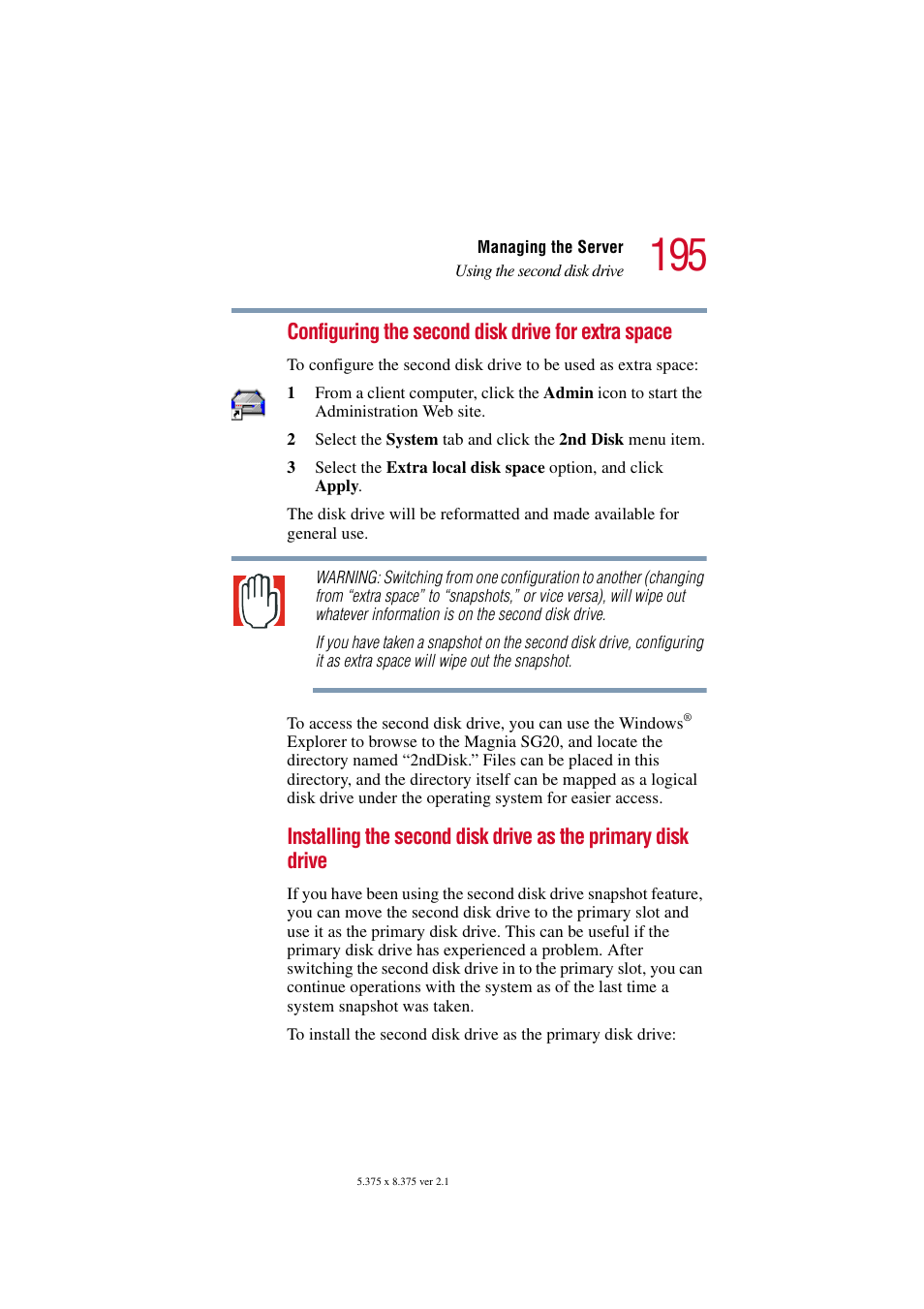 Installing the second disk drive as, Configuring the second disk drive for extra space | Toshiba Tekbright 700P User Manual | Page 191 / 305