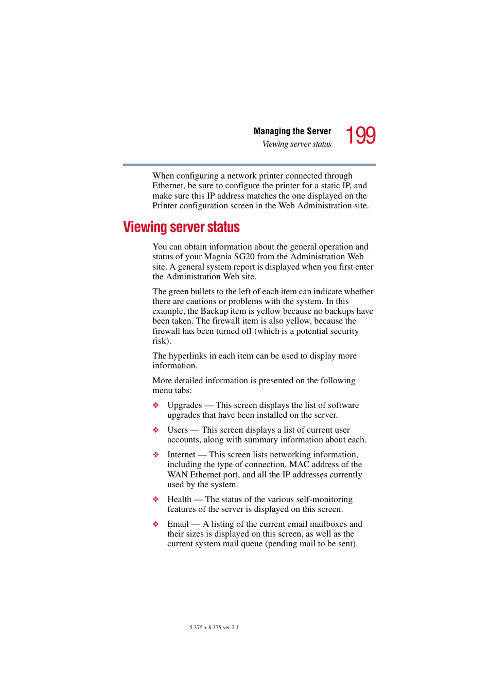 Viewing server status | Toshiba Tekbright 700P User Manual | Page 195 / 305