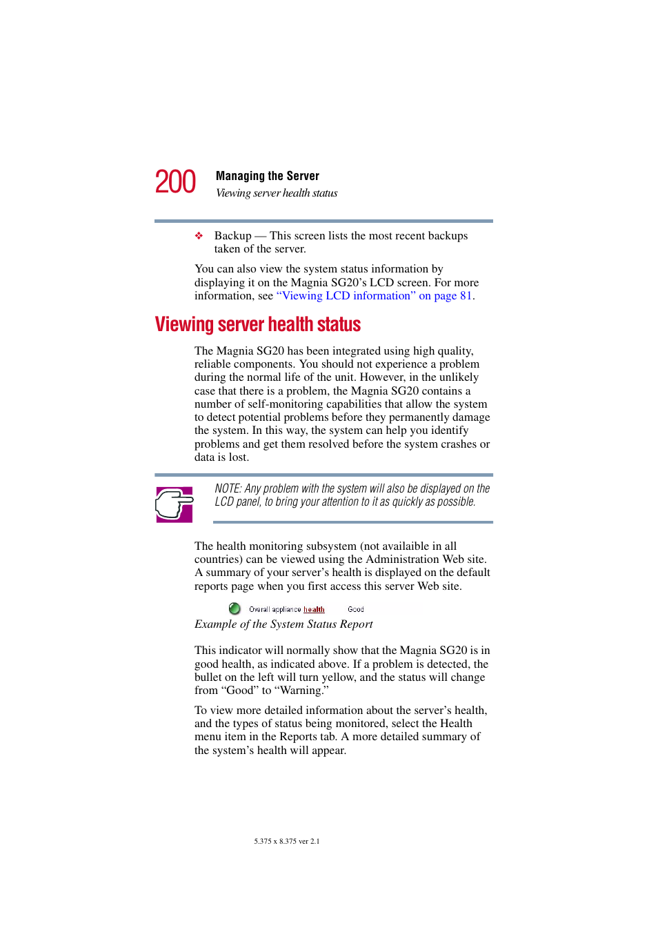 Viewing server health status | Toshiba Tekbright 700P User Manual | Page 196 / 305