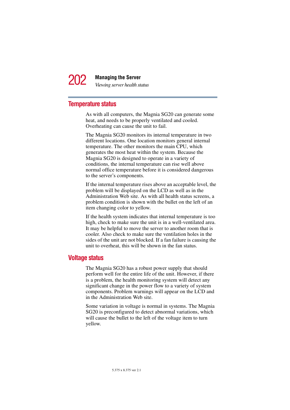 Temperature status, Voltage status, Temperature status voltage status | Toshiba Tekbright 700P User Manual | Page 198 / 305