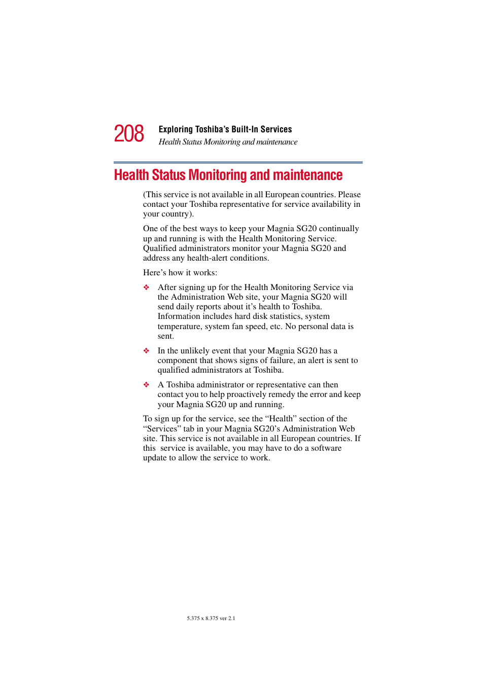 Health status monitoring and maintenance | Toshiba Tekbright 700P User Manual | Page 203 / 305