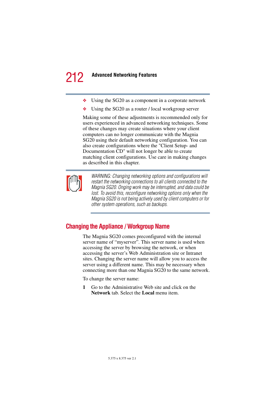 Changing the appliance / workgroup name | Toshiba Tekbright 700P User Manual | Page 206 / 305