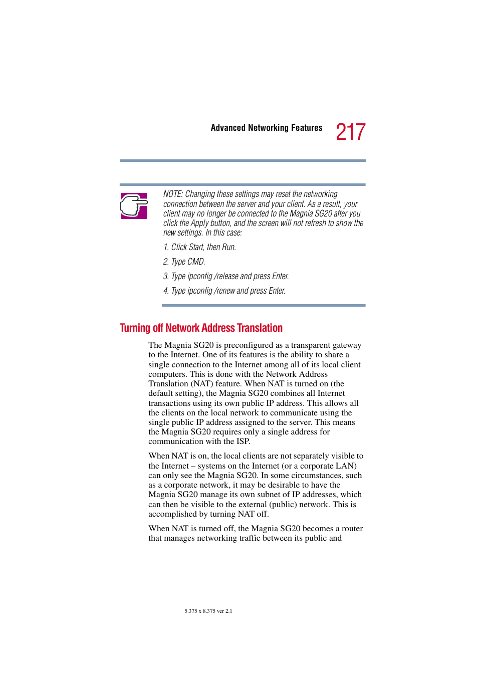 Turning off network address translation | Toshiba Tekbright 700P User Manual | Page 211 / 305