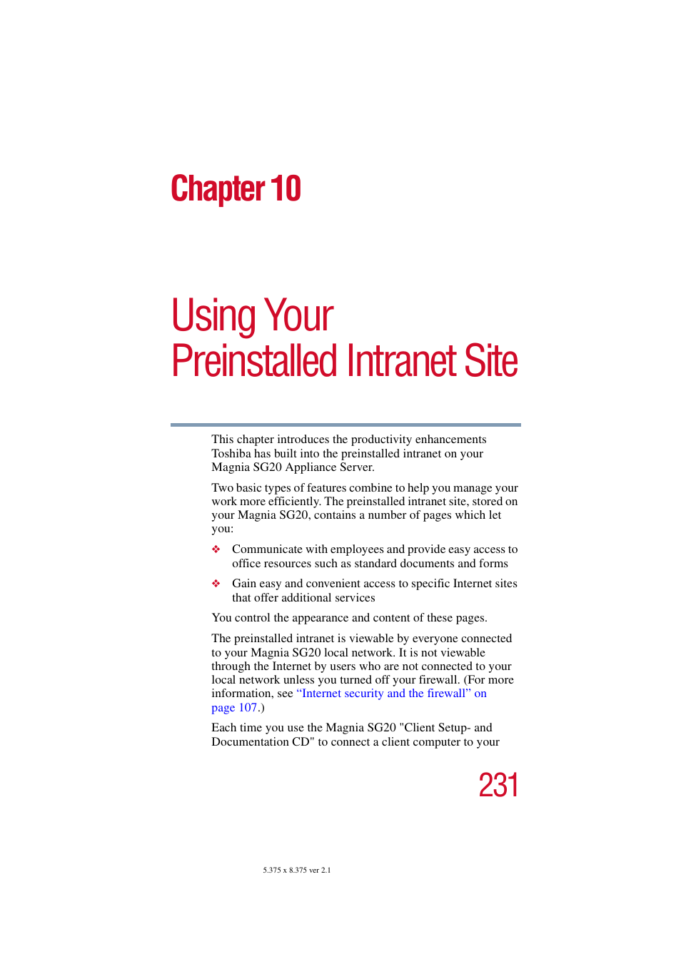 Using your preinstalledintranetsite, Chapter 10: using your preinstalled intranet site, Using your | Using your preinstalled intranet site, Chapter 10 | Toshiba Tekbright 700P User Manual | Page 224 / 305