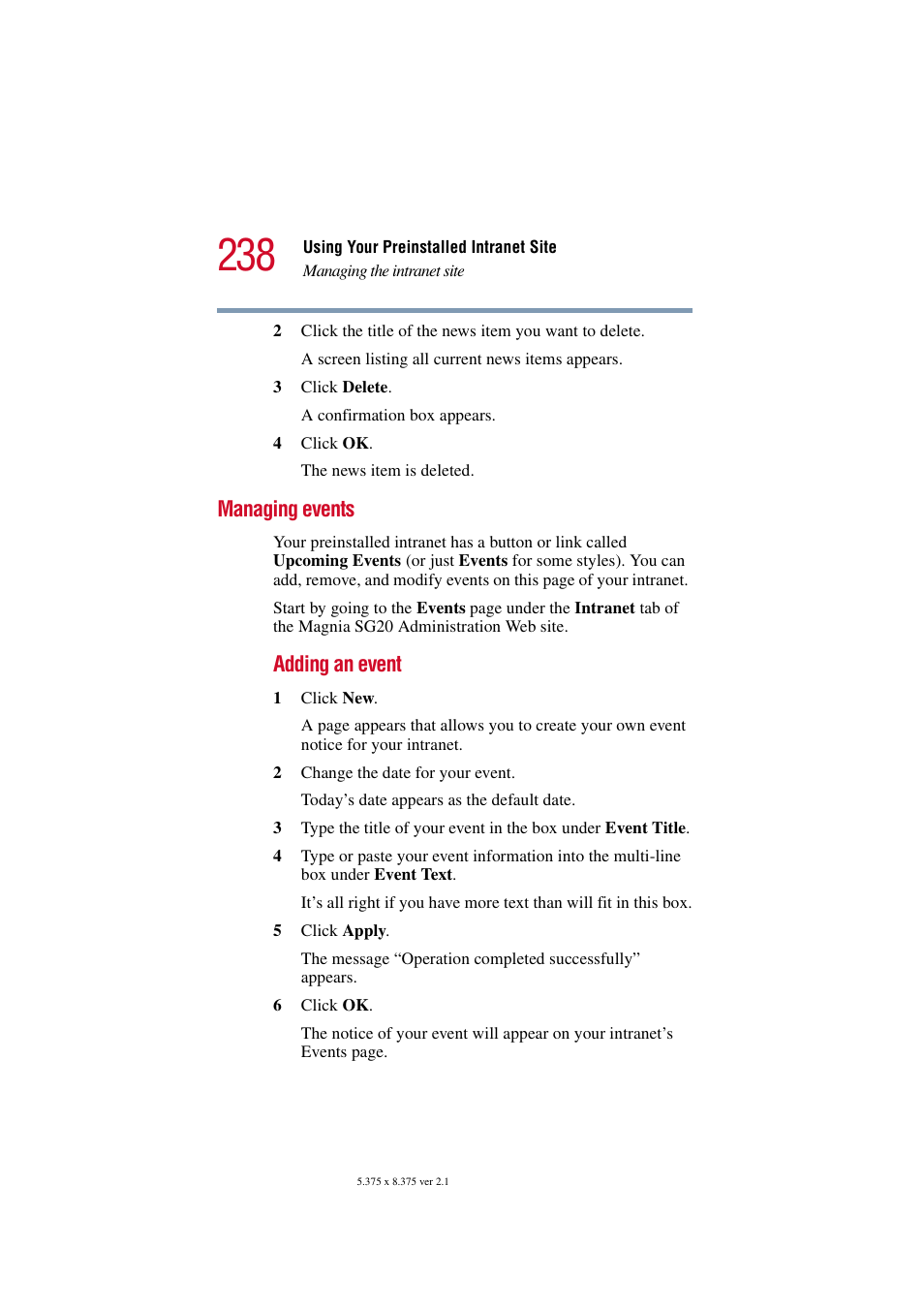 Managing events, Adding an event | Toshiba Tekbright 700P User Manual | Page 231 / 305