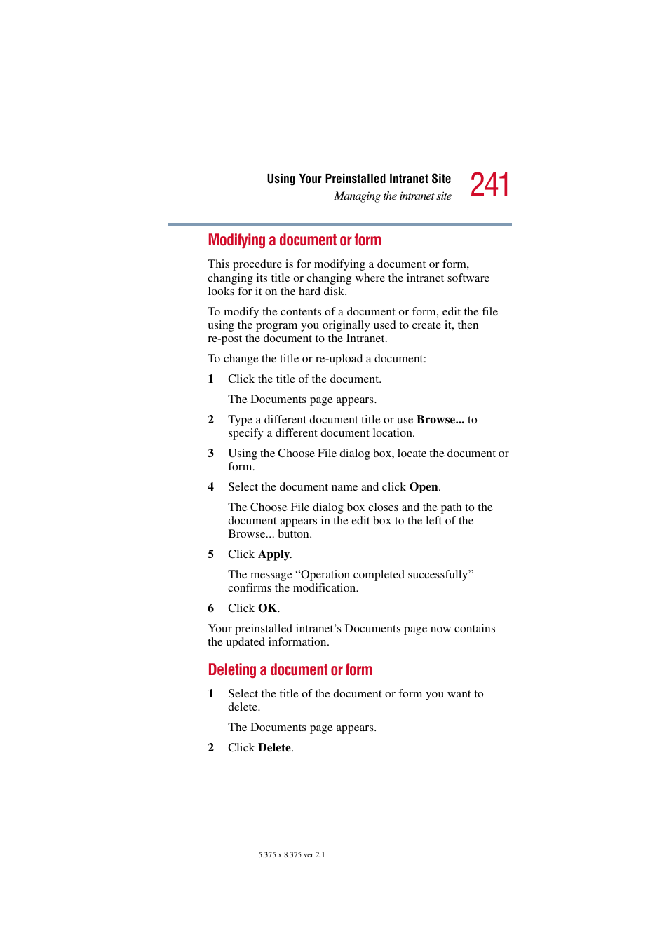 Modifying a document or form, Deleting a document or form | Toshiba Tekbright 700P User Manual | Page 234 / 305