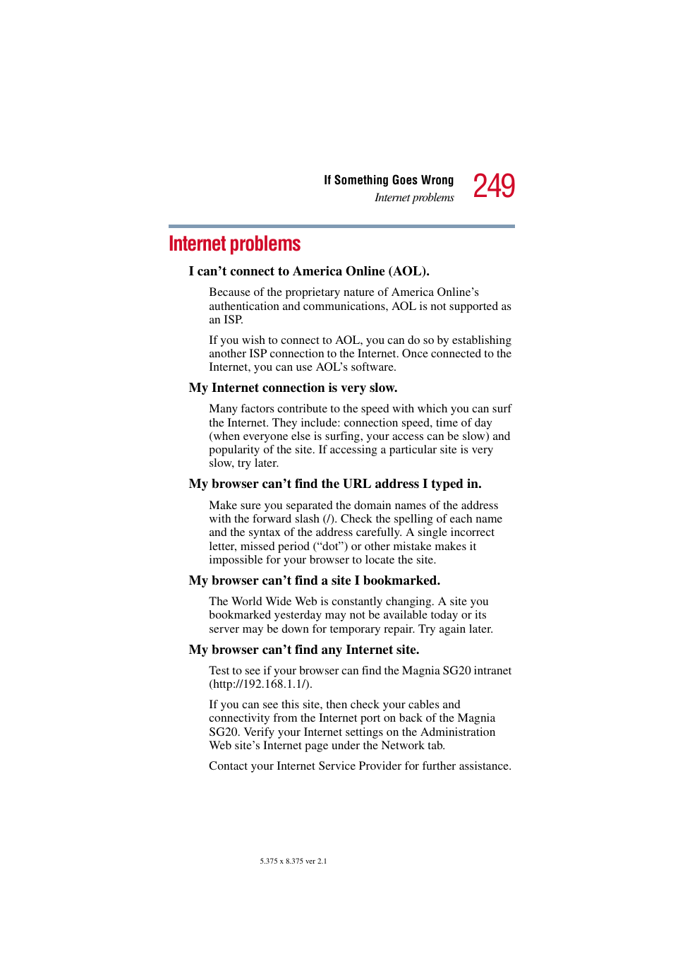 Internet problems | Toshiba Tekbright 700P User Manual | Page 242 / 305