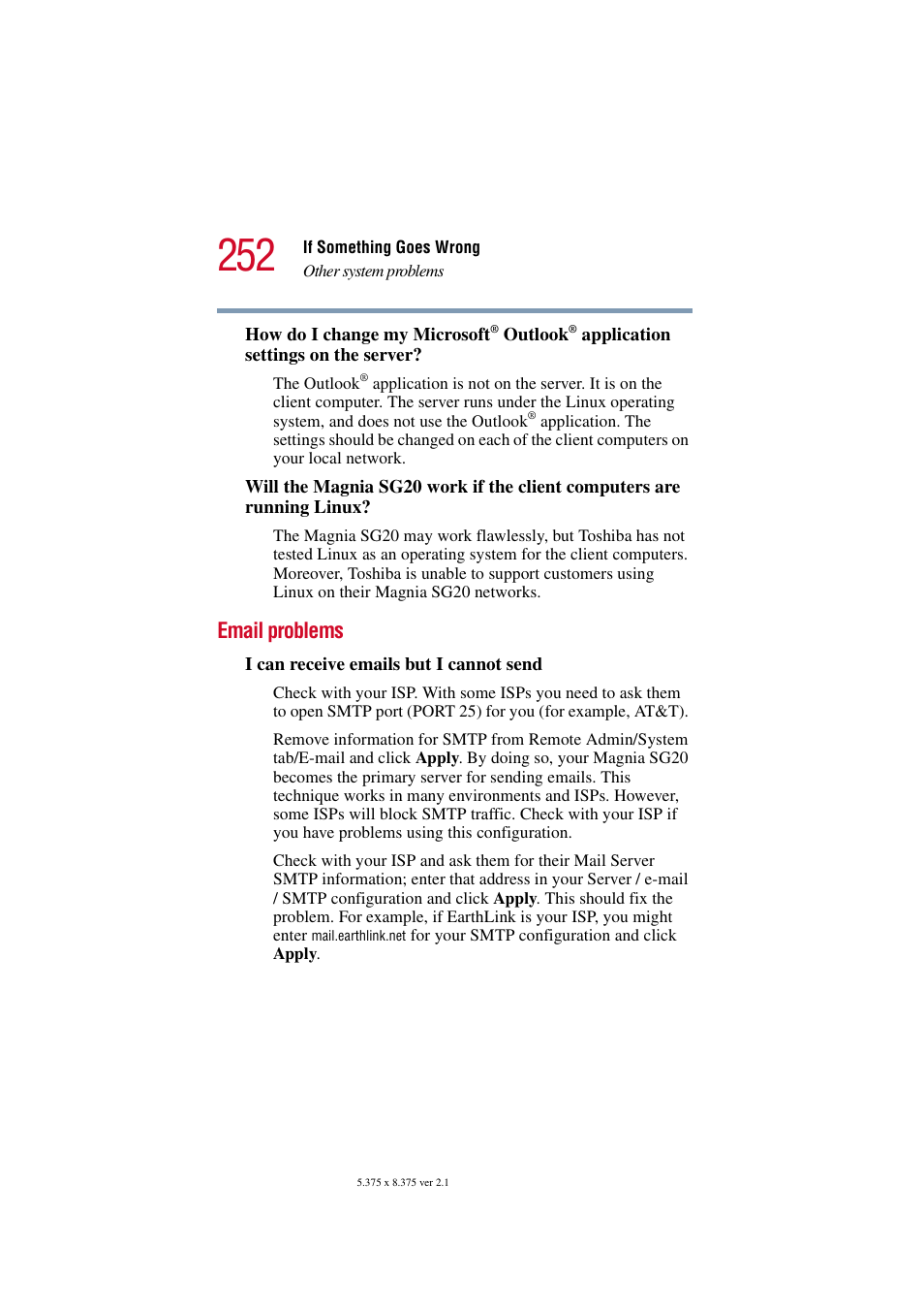 Email problems | Toshiba Tekbright 700P User Manual | Page 245 / 305