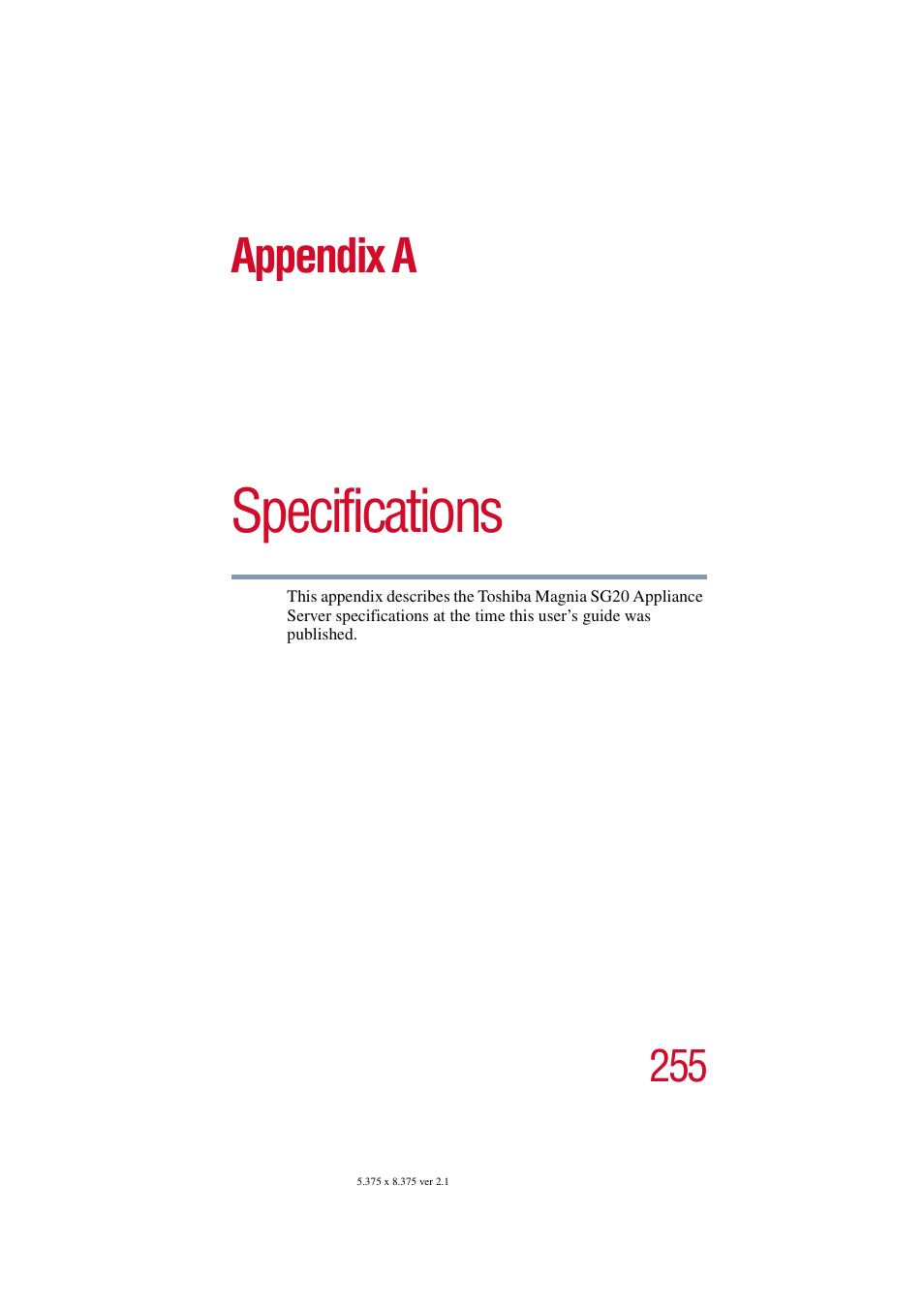 Specifications, Appendix a: specifications, Appendix a | Toshiba Tekbright 700P User Manual | Page 248 / 305