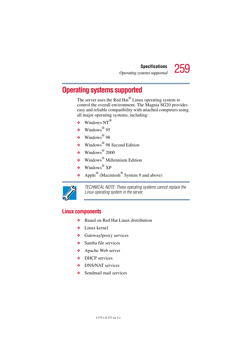 Operating systems supported, Linux components | Toshiba Tekbright 700P User Manual | Page 252 / 305