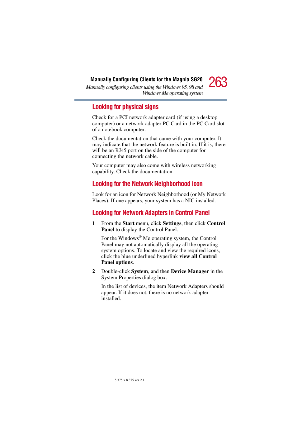 Looking for physical signs, Looking for the network neighborhood icon, Looking for network adapters in control panel | Toshiba Tekbright 700P User Manual | Page 255 / 305