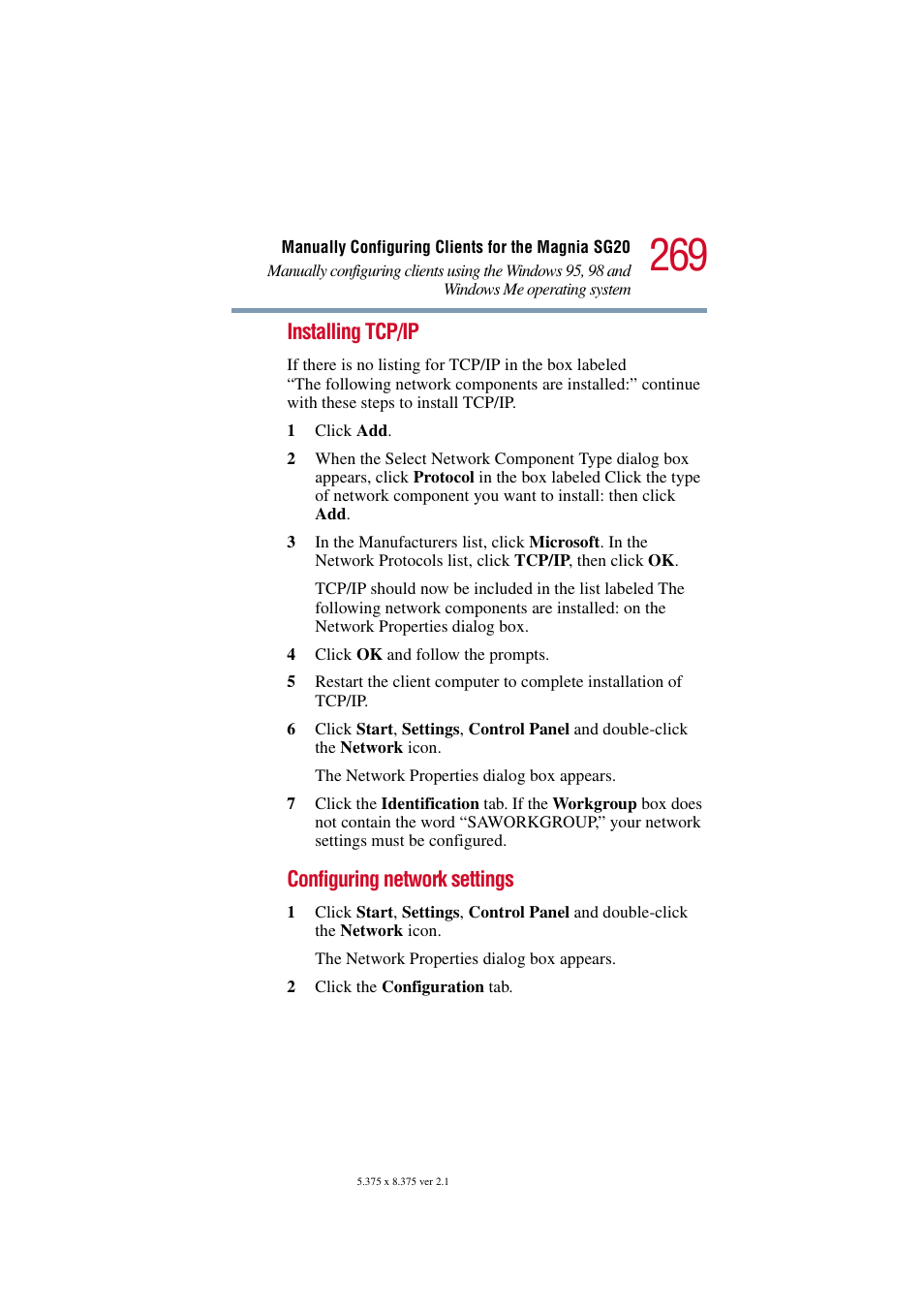 Installing tcp/ip, Configuring network settings | Toshiba Tekbright 700P User Manual | Page 261 / 305