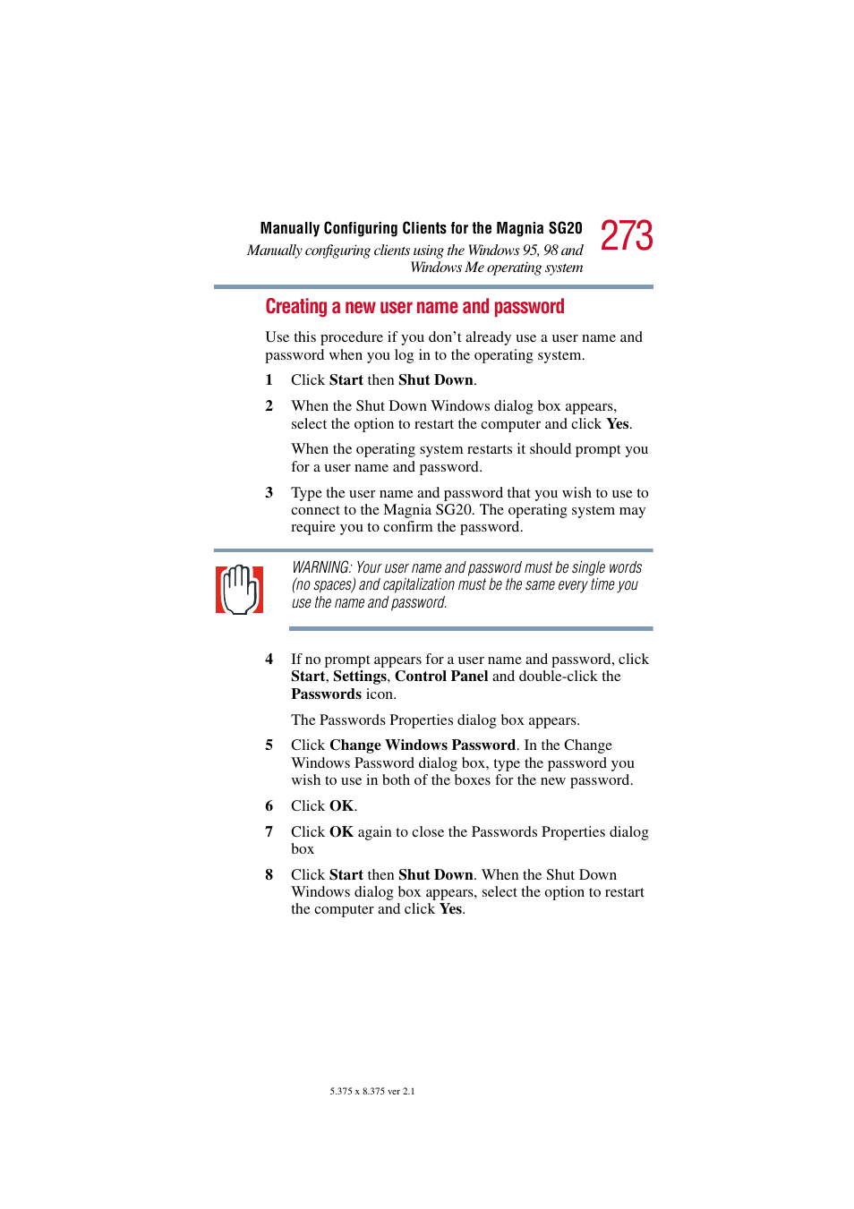Creating a new user name and password | Toshiba Tekbright 700P User Manual | Page 265 / 305
