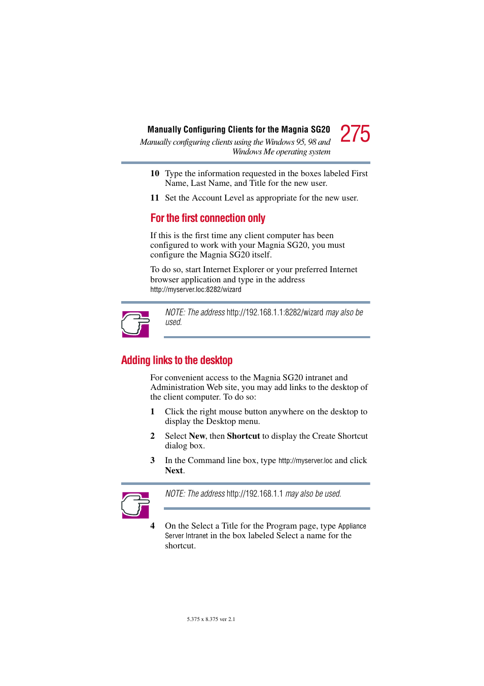 Adding links to the desktop, For the first connection only | Toshiba Tekbright 700P User Manual | Page 267 / 305