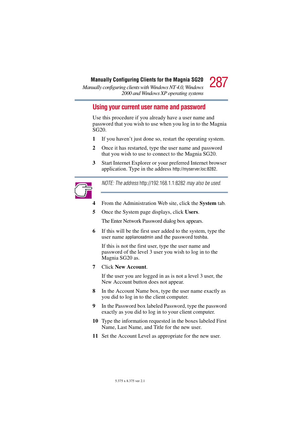Using your current user name and password | Toshiba Tekbright 700P User Manual | Page 279 / 305