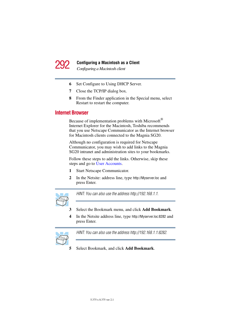 Internet browser | Toshiba Tekbright 700P User Manual | Page 283 / 305