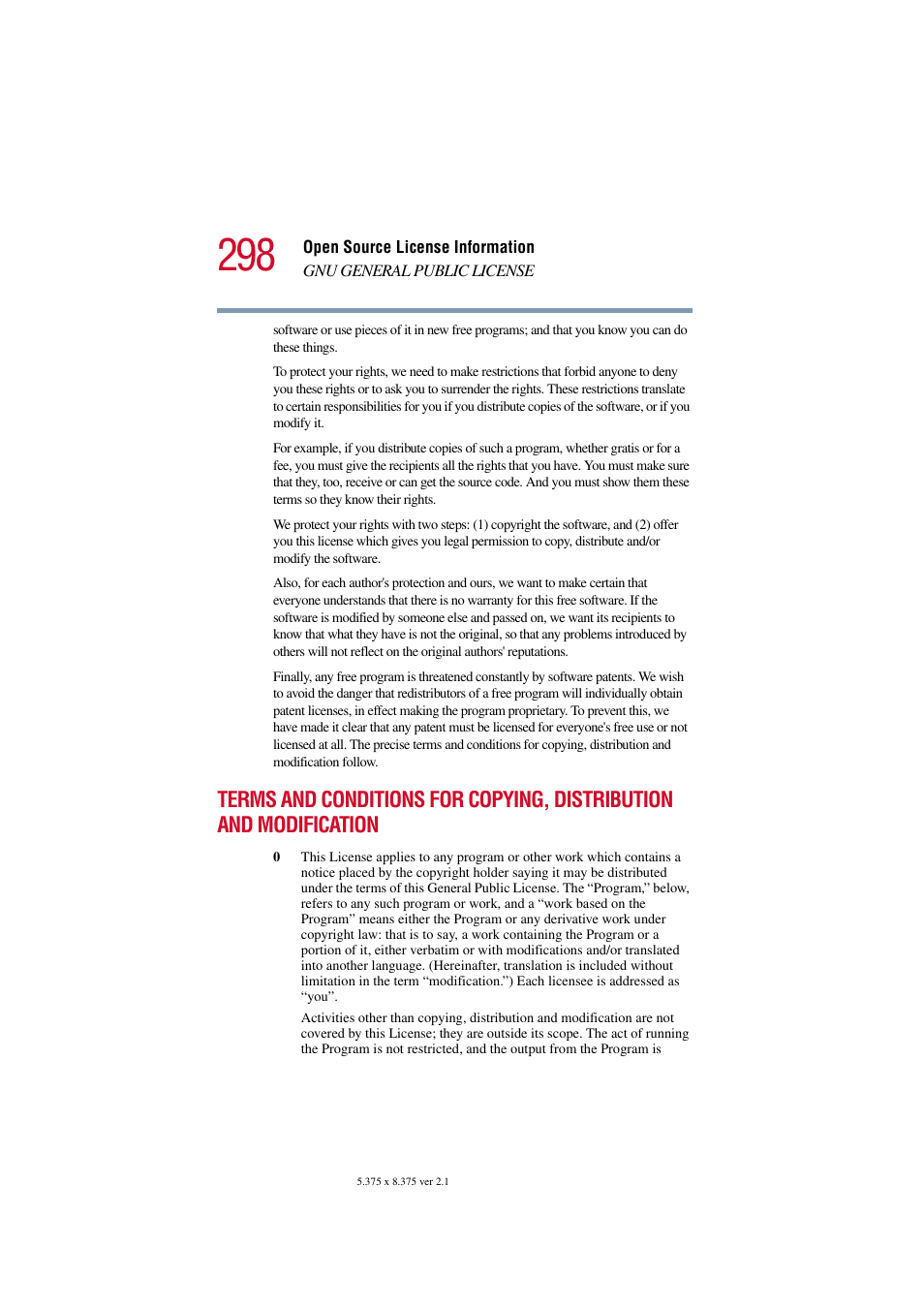 Terms and conditions for copying, distribution, And modification | Toshiba Tekbright 700P User Manual | Page 288 / 305