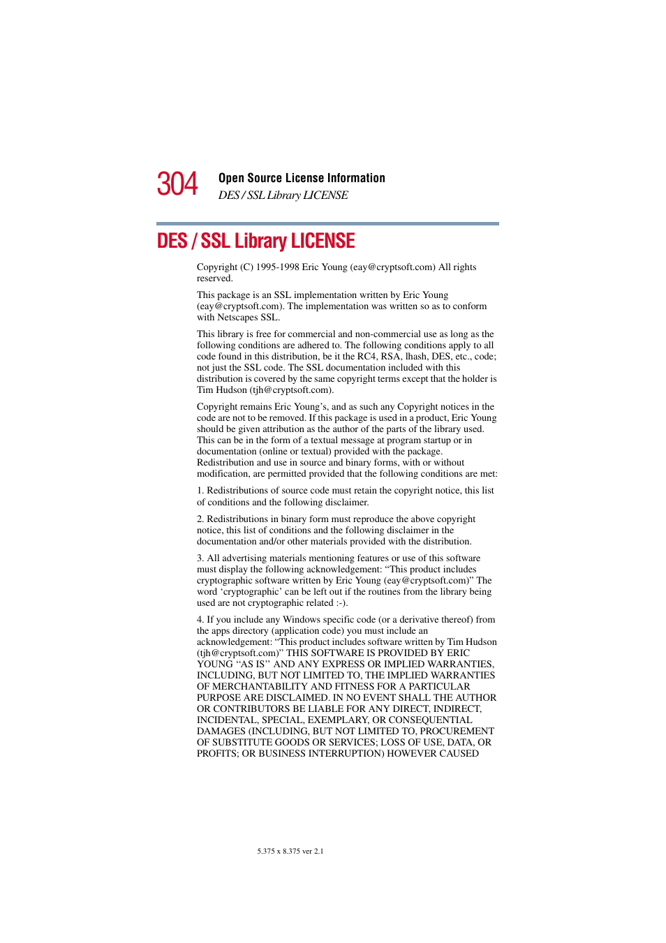 Des / ssl library license | Toshiba Tekbright 700P User Manual | Page 294 / 305