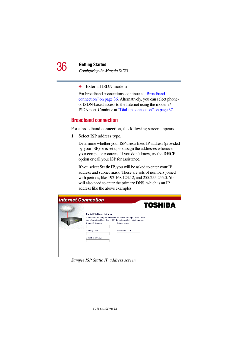 Broadband connection | Toshiba Tekbright 700P User Manual | Page 36 / 305