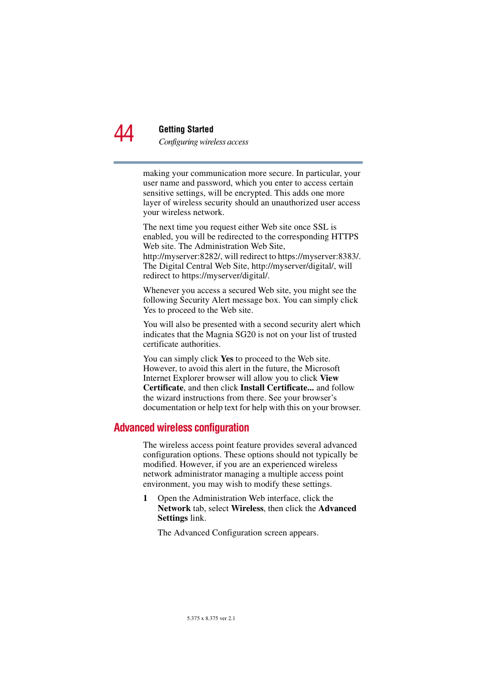 Advanced wireless configuration | Toshiba Tekbright 700P User Manual | Page 44 / 305