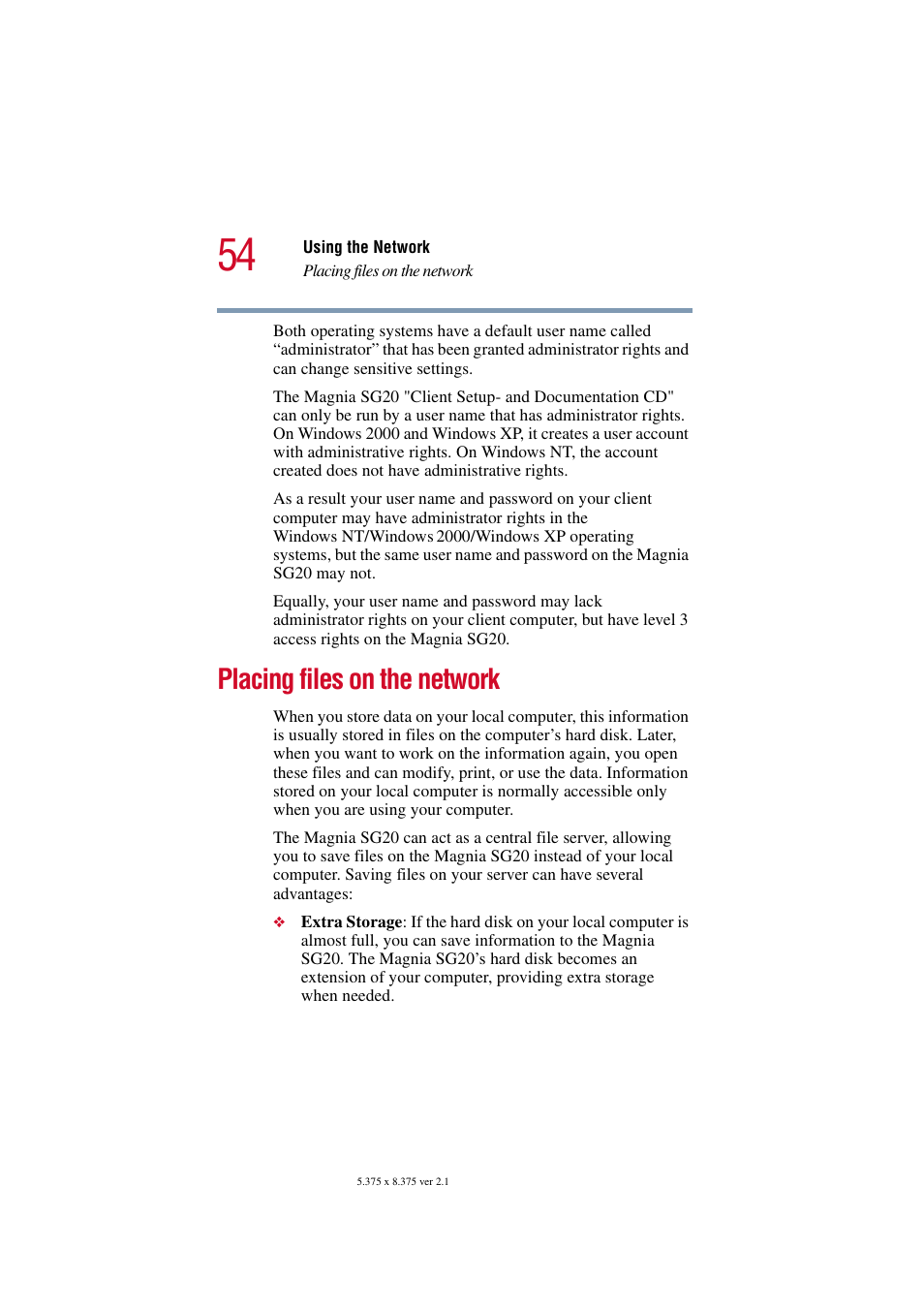 Placing files on the network | Toshiba Tekbright 700P User Manual | Page 54 / 305