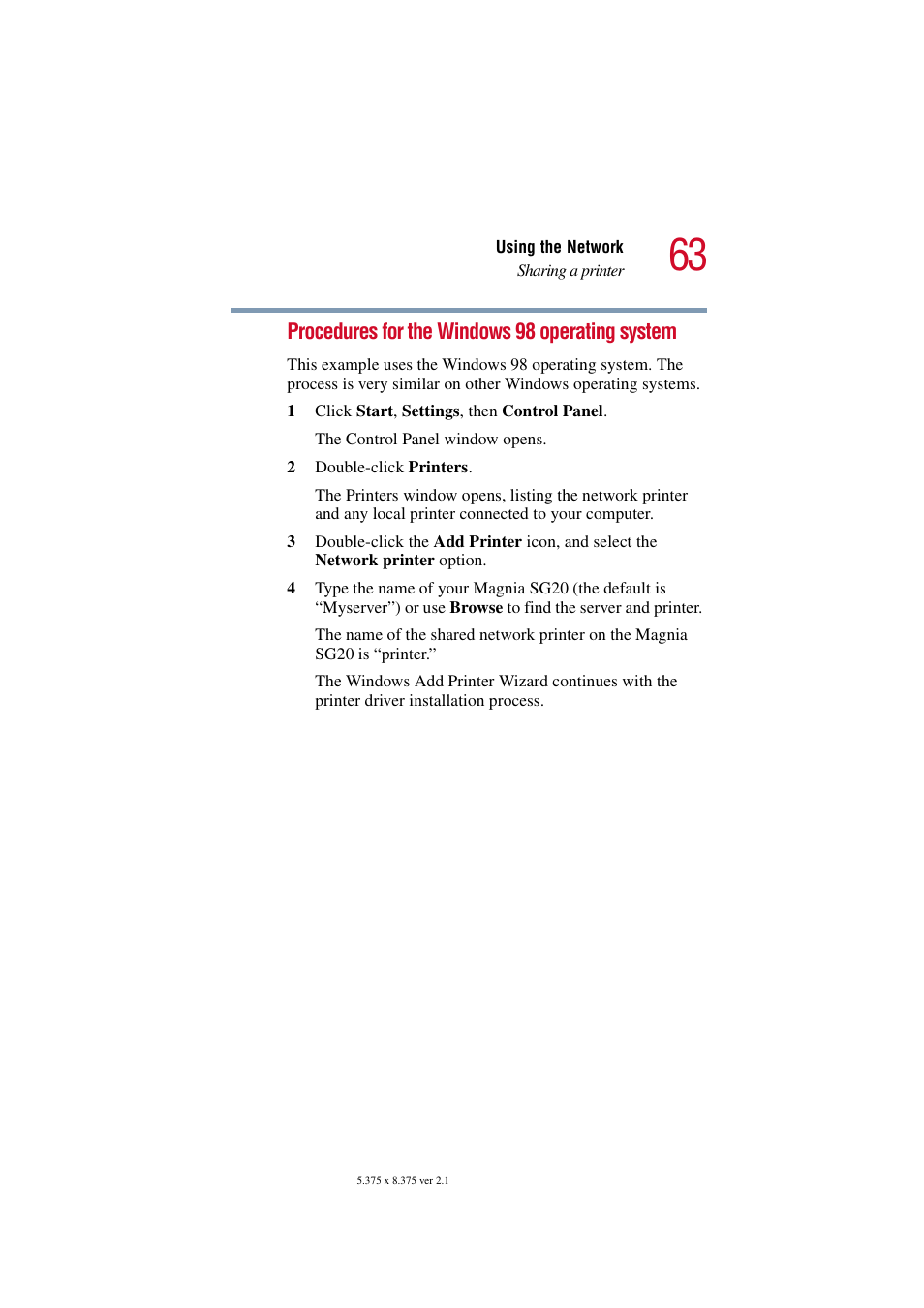 Procedures for the windows 98 operating system | Toshiba Tekbright 700P User Manual | Page 63 / 305