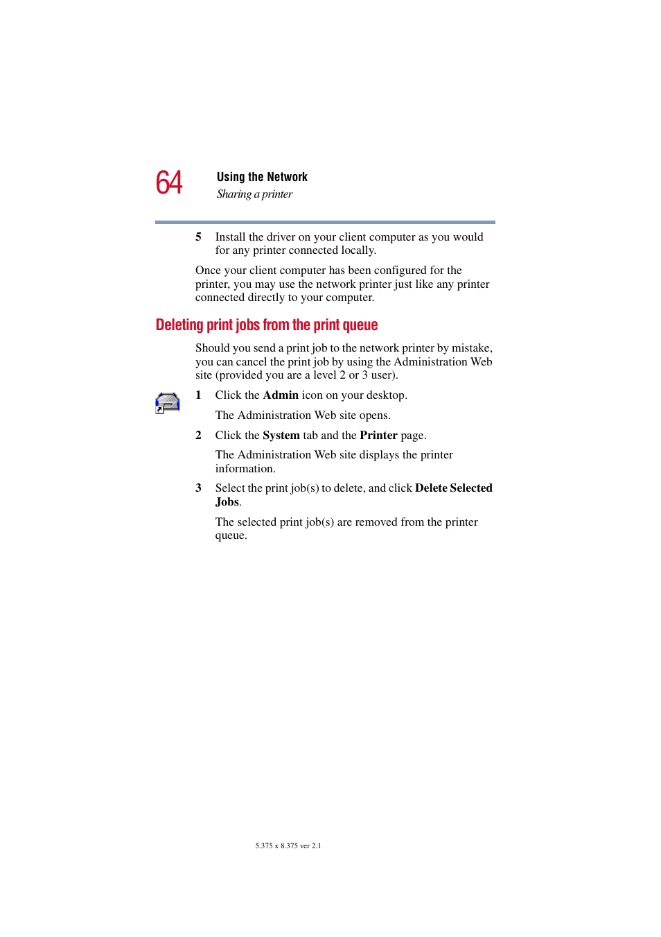 Deleting print jobs from the print queue | Toshiba Tekbright 700P User Manual | Page 64 / 305