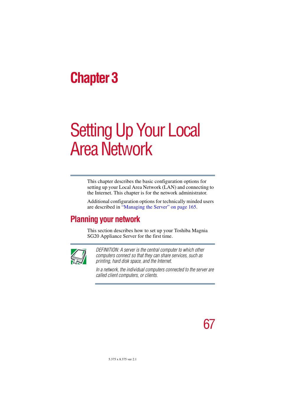 Setting up your local area network, Planning your network, Chapter 3: setting up your local area network | Planning your, Setting up, Chapter 3 | Toshiba Tekbright 700P User Manual | Page 66 / 305