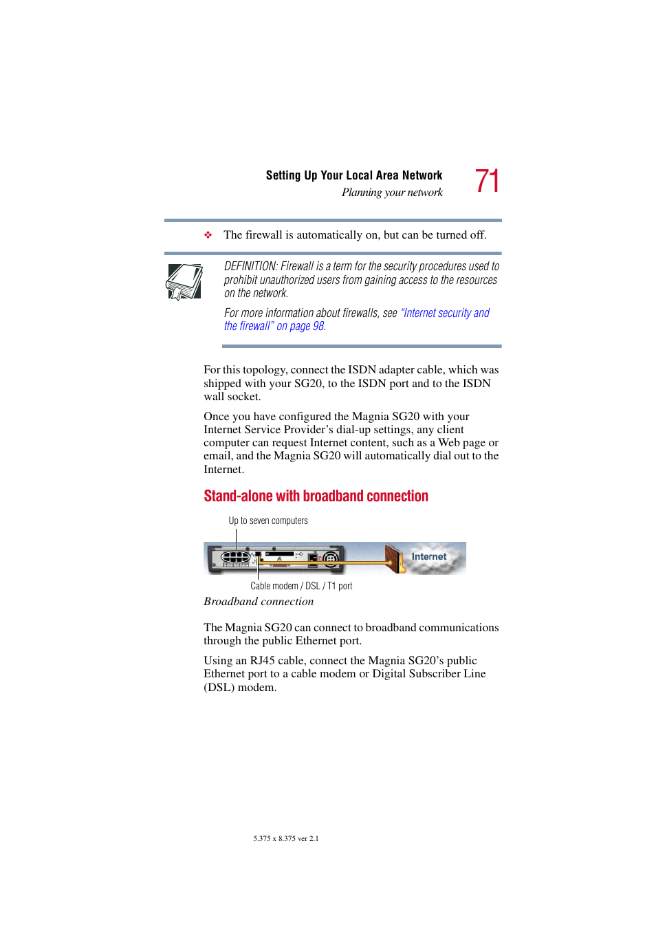 Stand-alone with broadband connection | Toshiba Tekbright 700P User Manual | Page 70 / 305