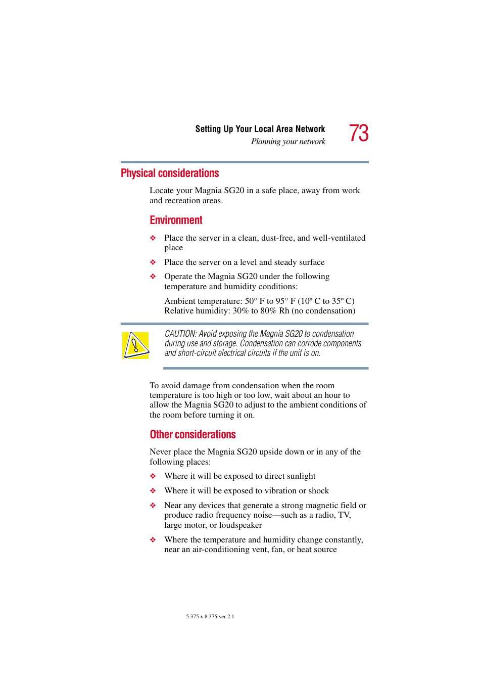 Physical considerations, Environment, Other considerations | Toshiba Tekbright 700P User Manual | Page 72 / 305