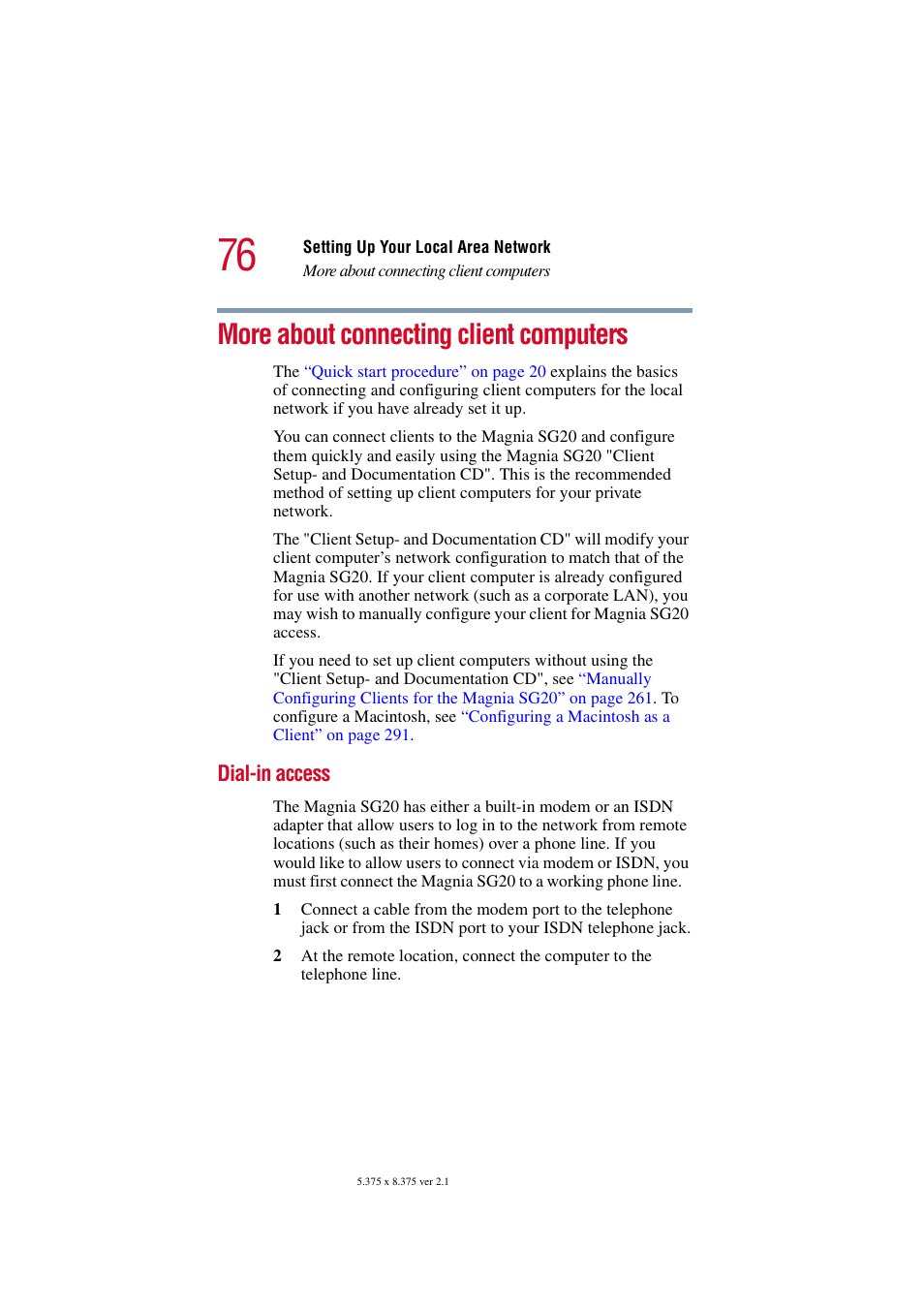 More about connecting client computers, Dial-in access | Toshiba Tekbright 700P User Manual | Page 75 / 305