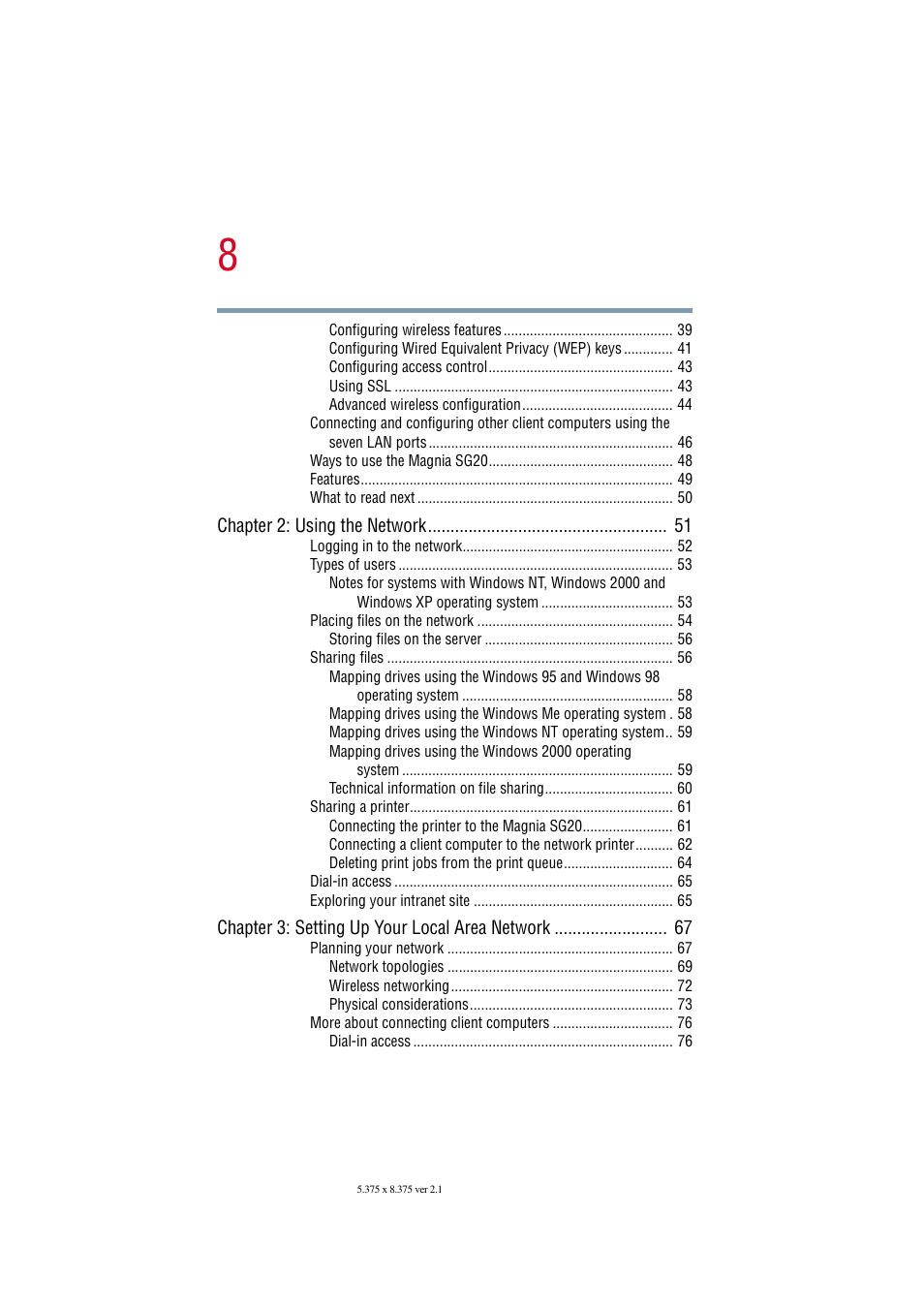 Chapter 2: using the network 51, Chapter 3: setting up your local area network 67 | Toshiba Tekbright 700P User Manual | Page 8 / 305
