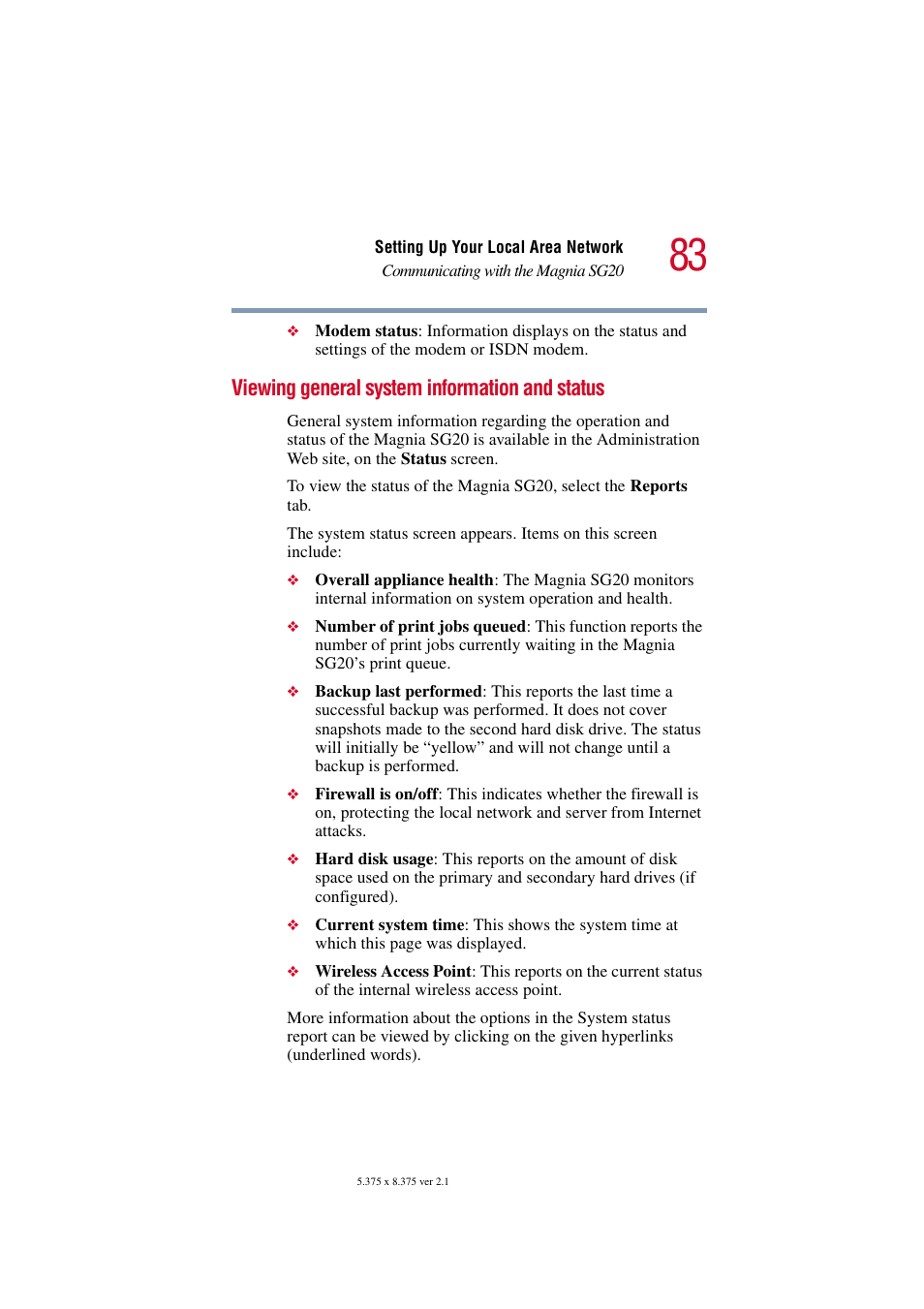 Viewing general system information and status | Toshiba Tekbright 700P User Manual | Page 82 / 305