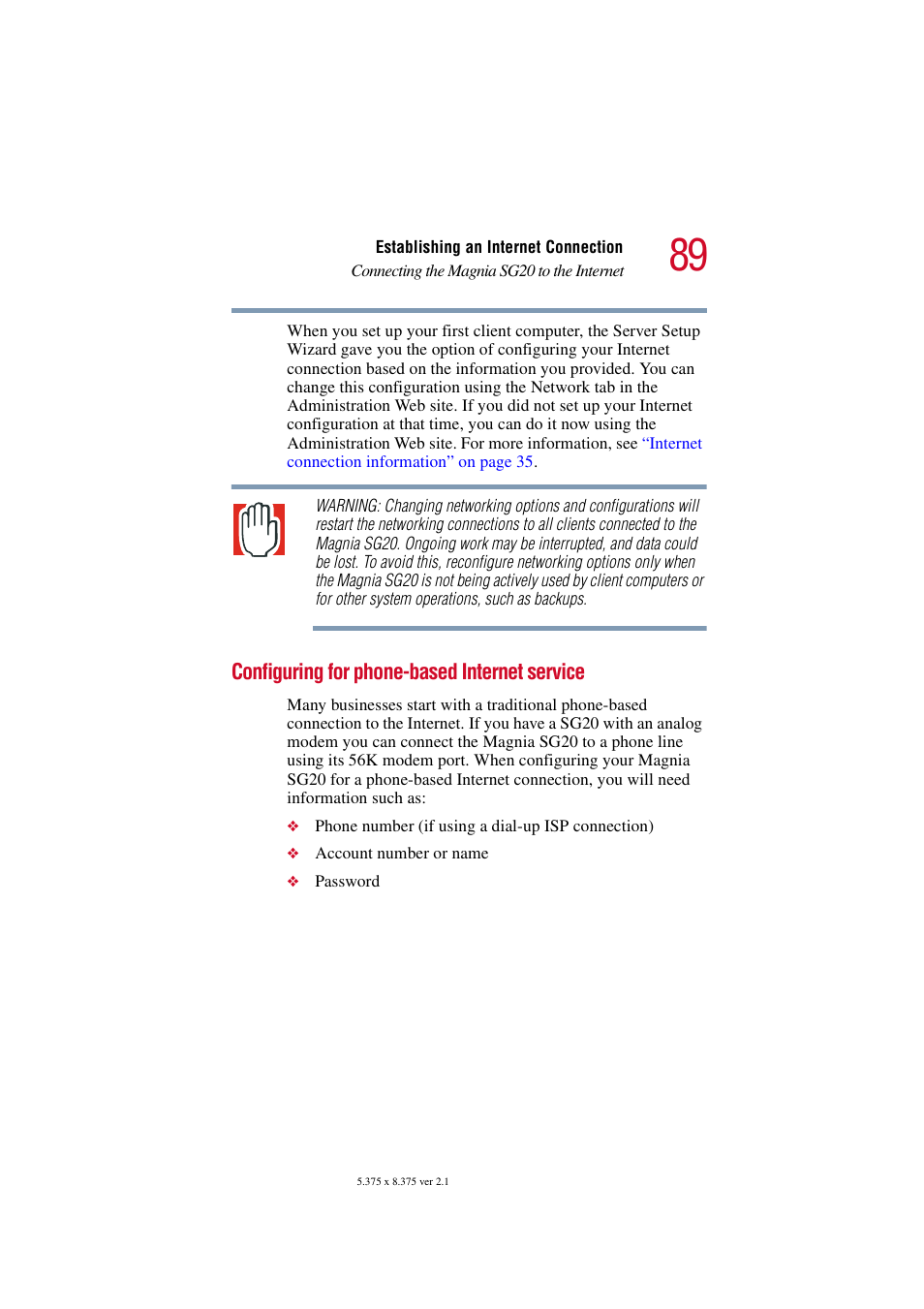 Configuring for phone-based internet service | Toshiba Tekbright 700P User Manual | Page 88 / 305